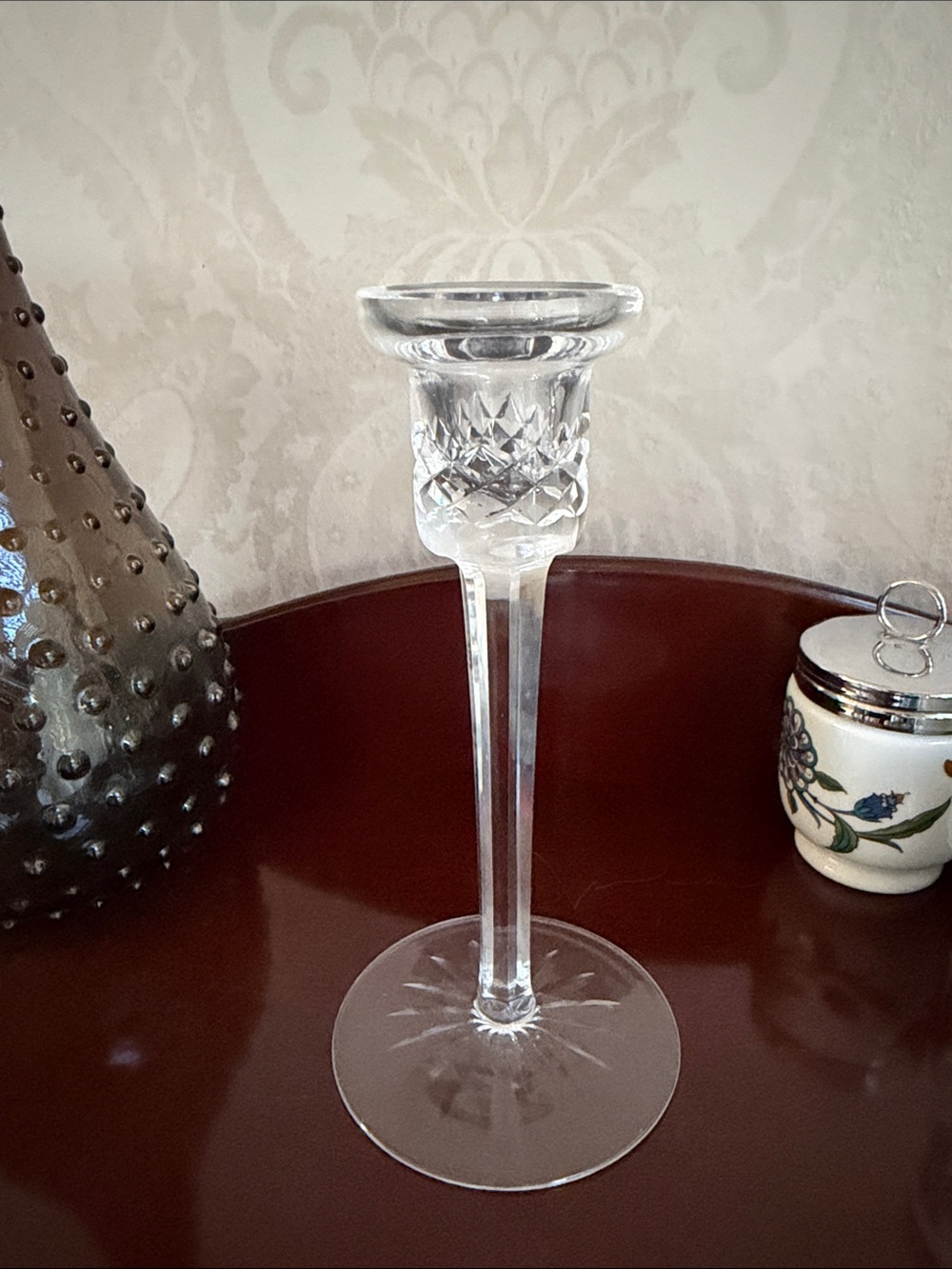 Vintage Waterford Crystal Clear Cut-Glass Tall Candle Holder stamped